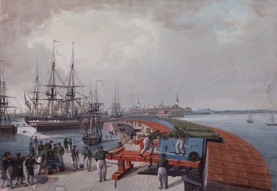 Uitzicht op Revel, de haven en de Russische kustartillerie, 1817 door Johann Gau